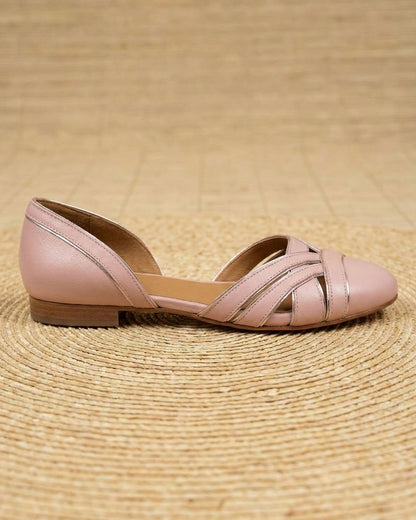 Pink Round Toe Strappy D'Orsay Versatile Casual Flats