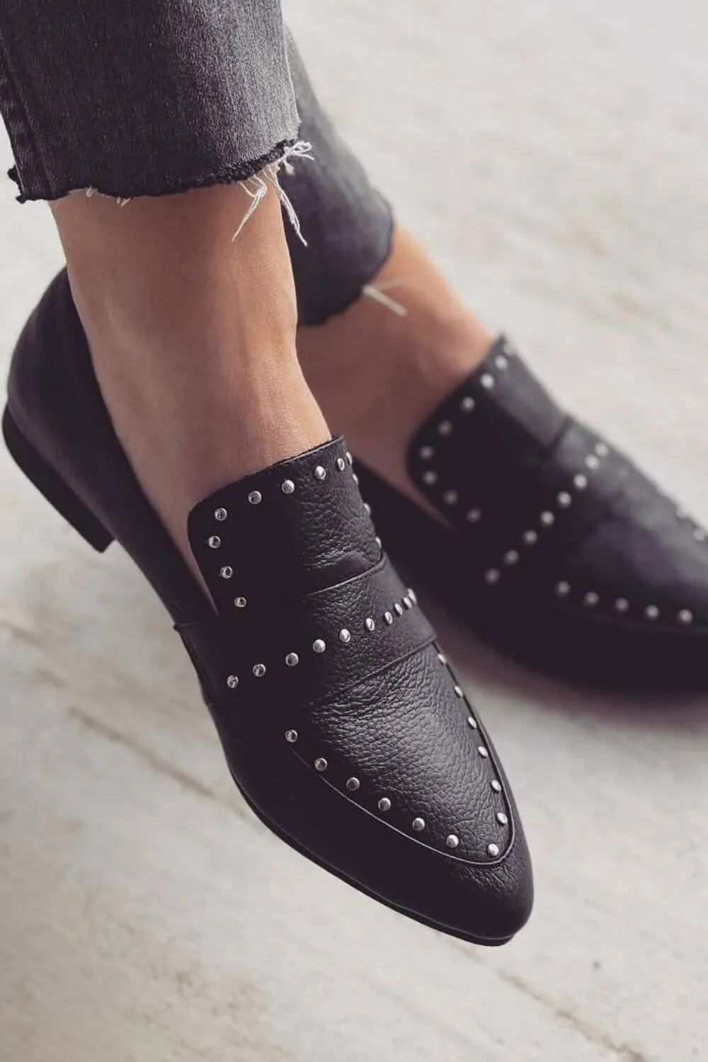 Studded Faux Leather Pointed Toe Flats