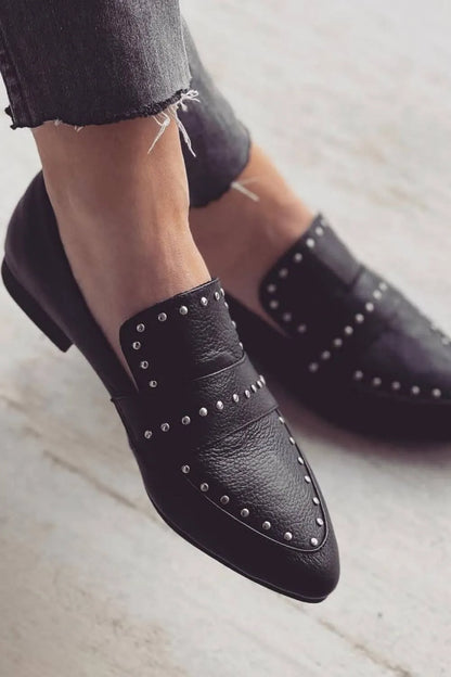 Studded Faux Leather Pointed Toe Flats