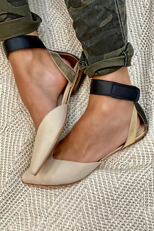 Colorblock Ankle Strap Hollow Out Pointy Toe Flats