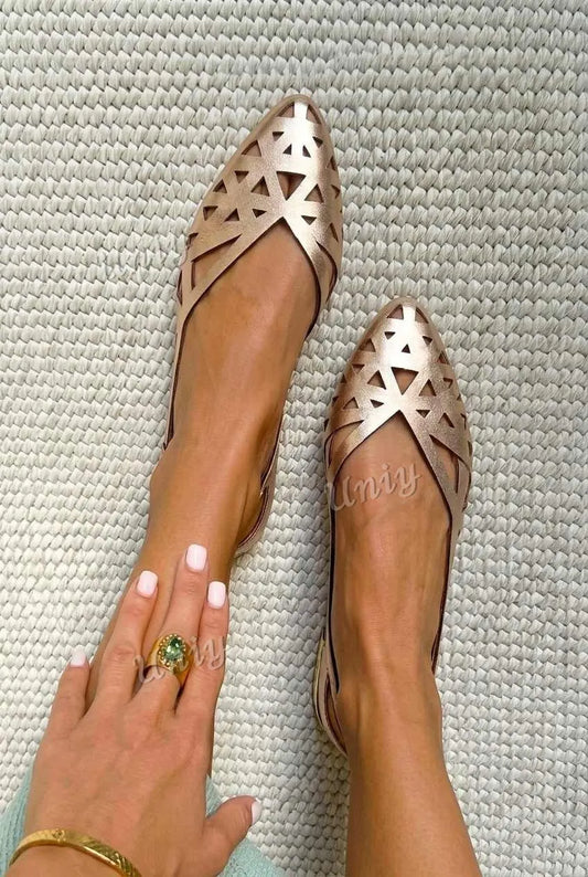 Laser Cutout Pointed Toe Slingback Flats