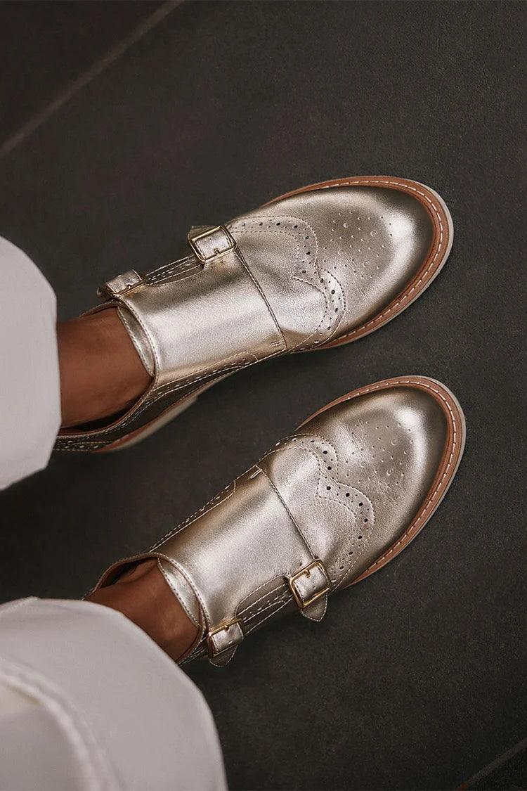 Metallic Sheen Round Toe Casual Silver Oxfords