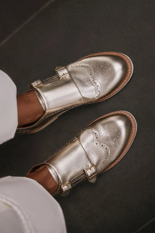 Metallic Sheen Round Toe Casual Silver Oxfords