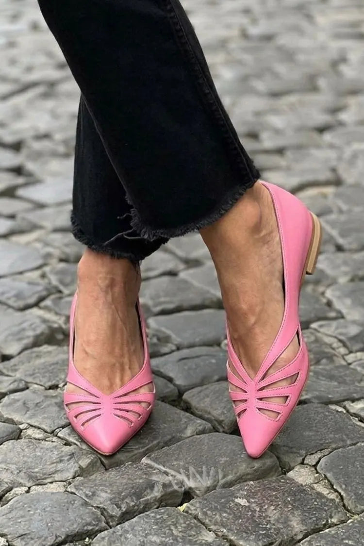 Minimalist Pink Laser Cut Out Pointed Toe Flats
