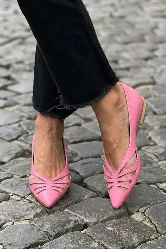 Minimalist Pink Laser Cut Out Pointed Toe Flats