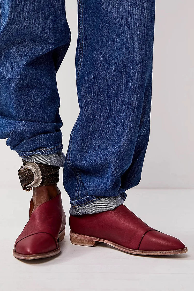 Patchwork Asymmetric Pointed Toe Burgundy Flats