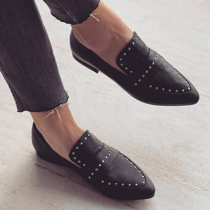 Studded Faux Leather Pointed Toe Flats