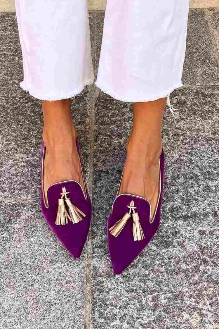 Breathable Faux Leather Decor Tassels Pointy Colorblock Toe Flats