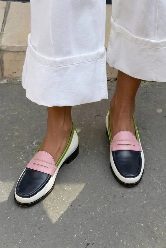 Colorblock Leather Penny Loafer Casual Flats