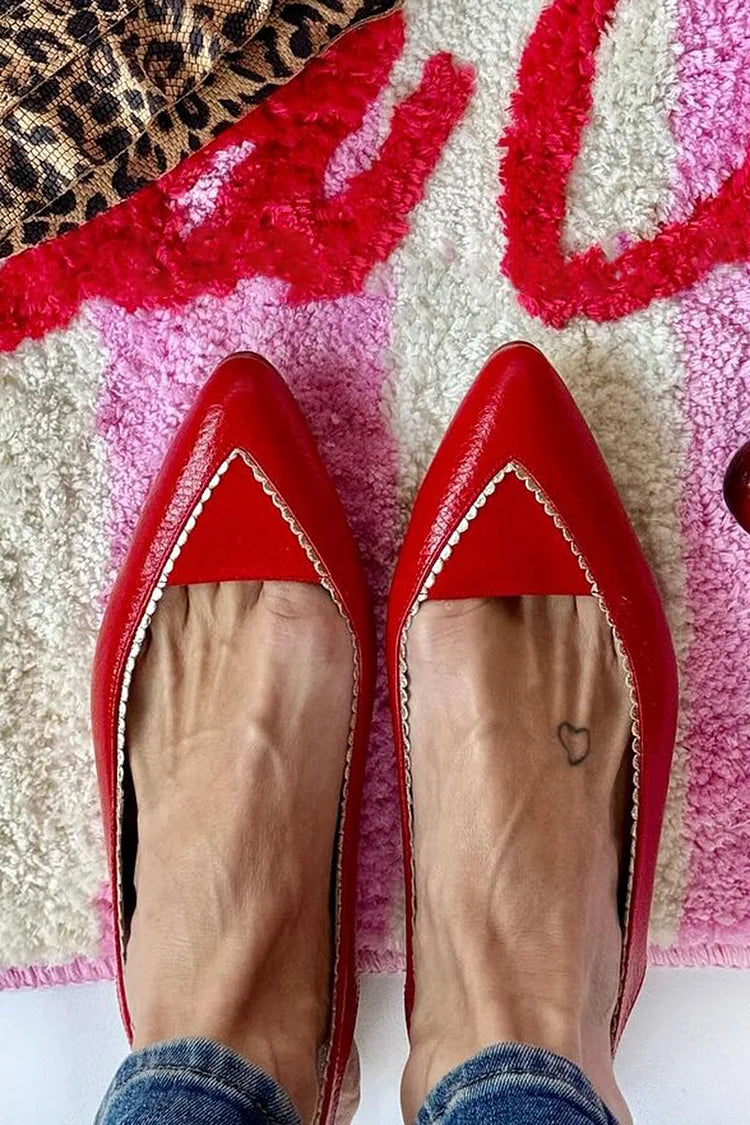 Contrast Trim Pointed Toe Slingback Red Flats