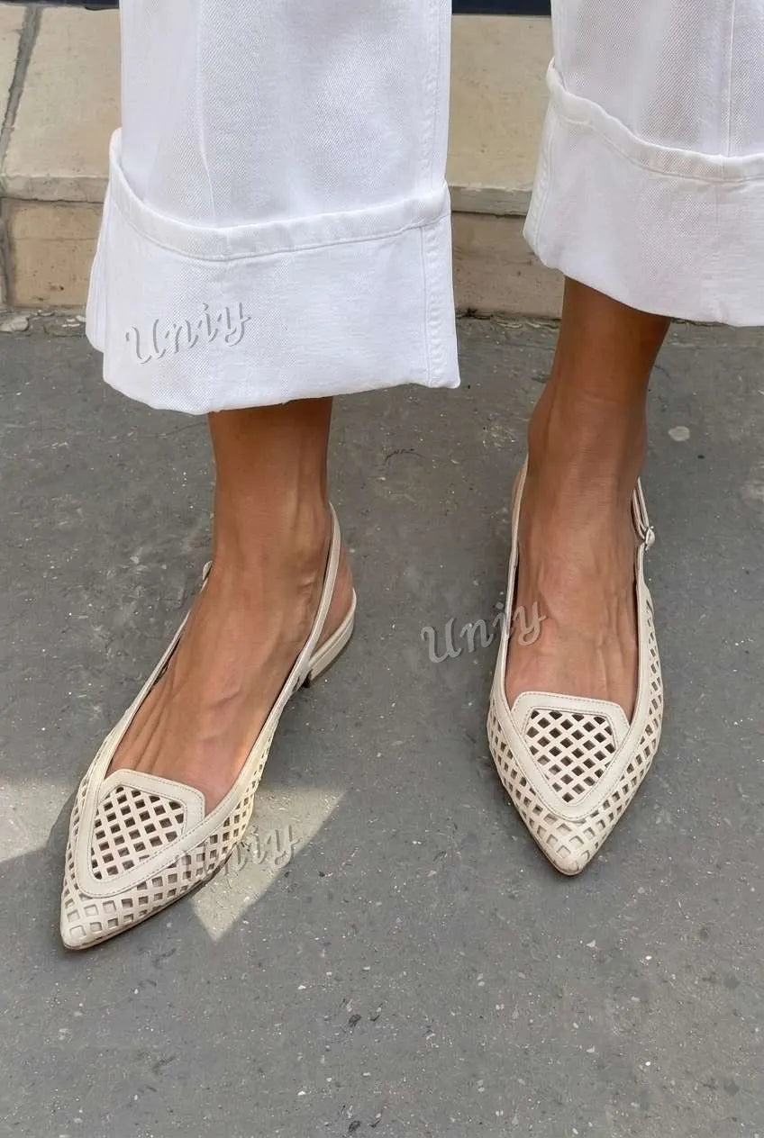 Laser Cut Pointed Toe Slingback Casual Flats