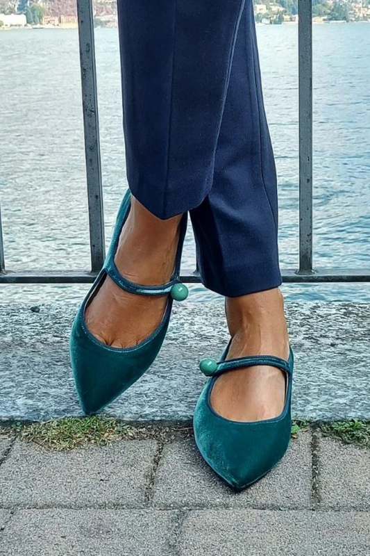 Velvet Faux Suede Ankle Strap Pointy Flats