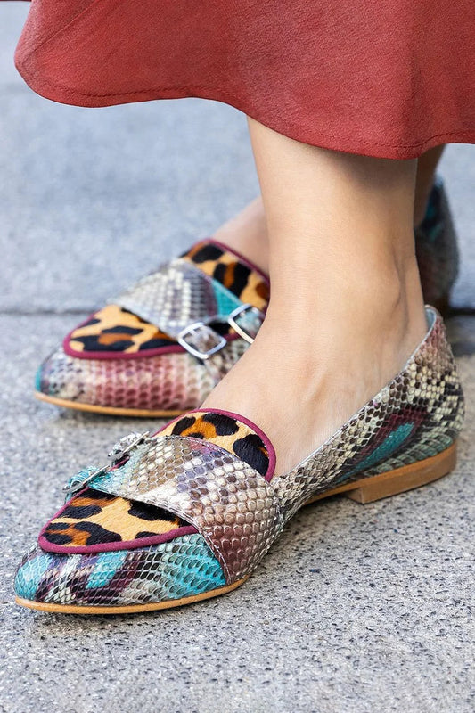 Multicolor Animal Print Patchwork Pointed Toe Flats