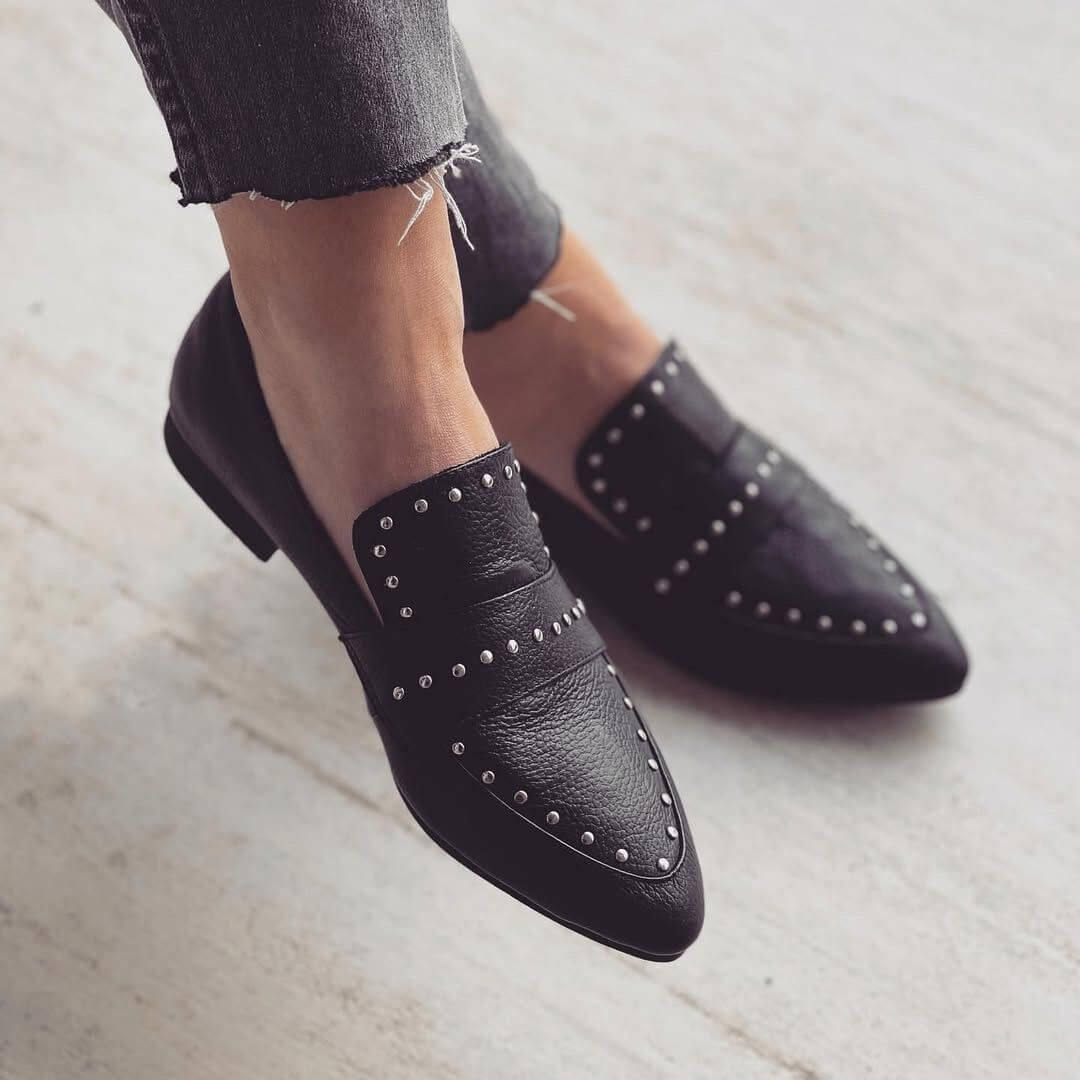 Studded Faux Leather Pointed Toe Flats