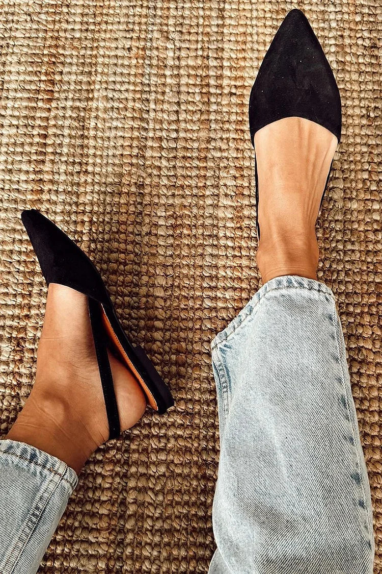 Pointed Toe Slingback Solid Color Black Flats