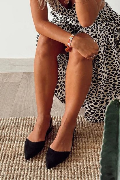 Pointed Toe Slingback Solid Color Black Flats