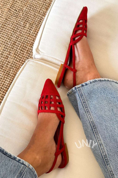 Suede Cut-Out Pointed Toe Flats