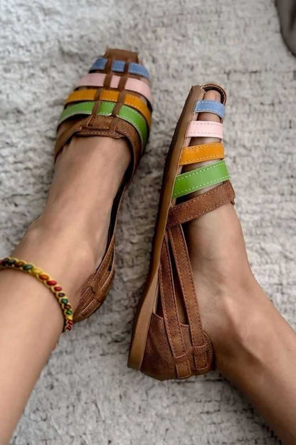 Faux Leather Woven Cutout Peep Toe Flats