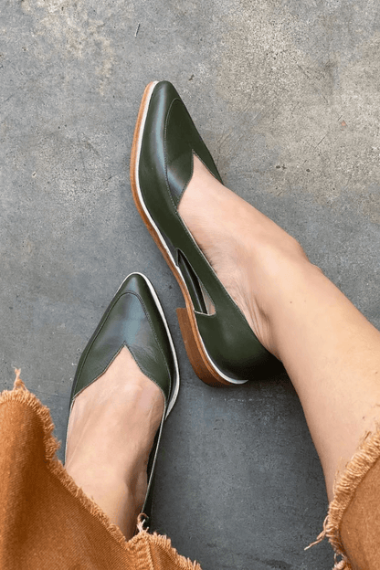 Cut Out Pointed Toe Slip On Casual Navy Flats