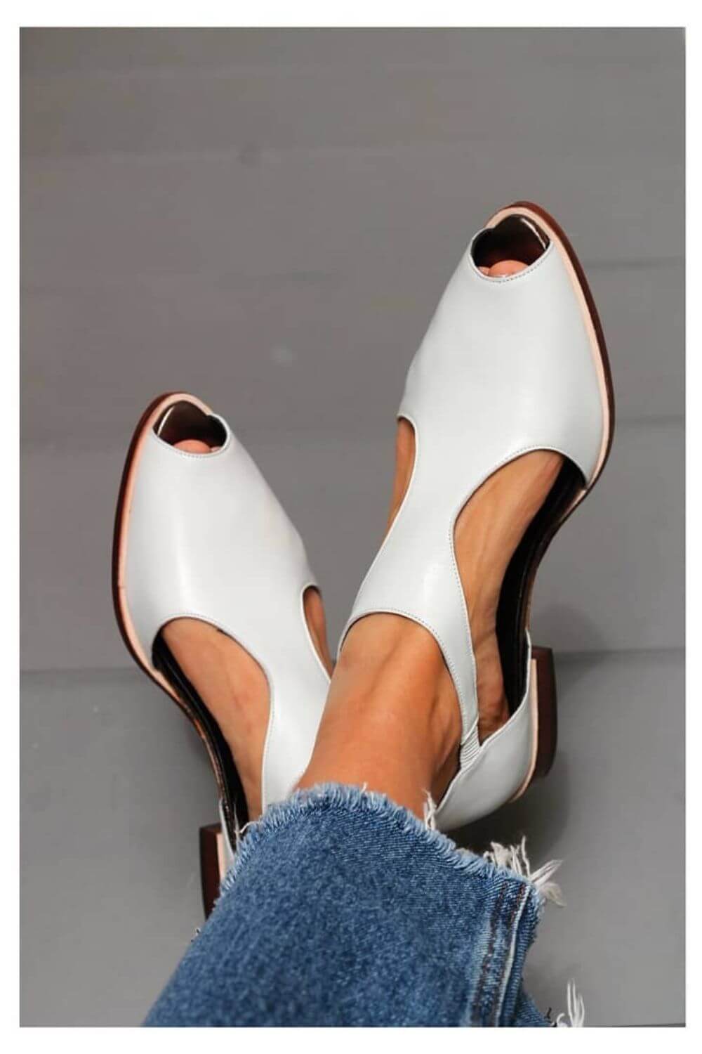 Soft Cutout Peep Toe Slip-On Leather Flats