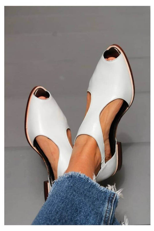 Soft Cutout Peep Toe Slip-On Leather Flats