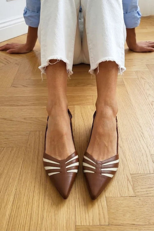 Vintage Brown Contrast Striped Pointed Toe Flats