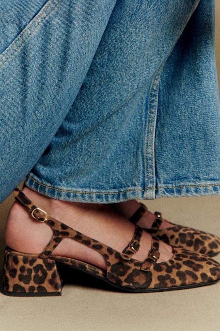 Two Tone Leather Double Strap Mary Jane Cap Toe Flats