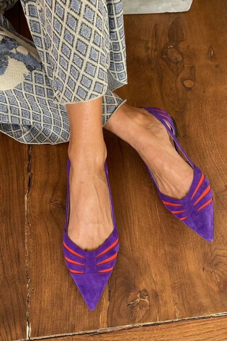 Retro Purple Orange Two Tone Pointed Toe Flats