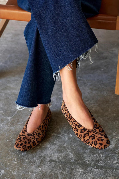 Square Toe Leopard Print Casual Brown Flats