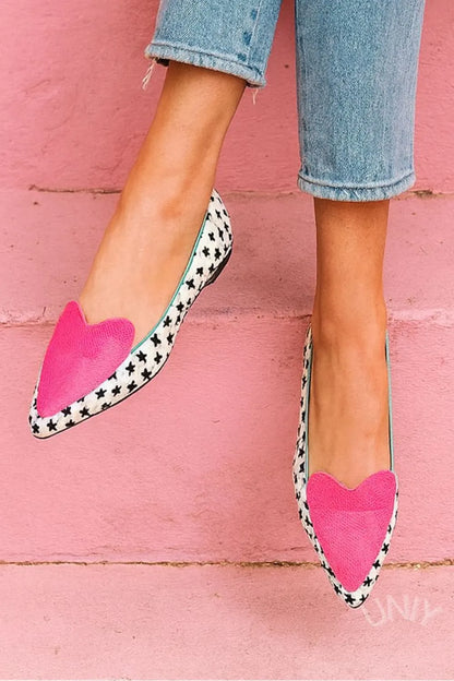 Pink Heart Star Print Pointed Flats