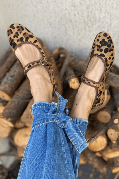 Leopard Print Faux Suede Double Strap Round Toe Flats