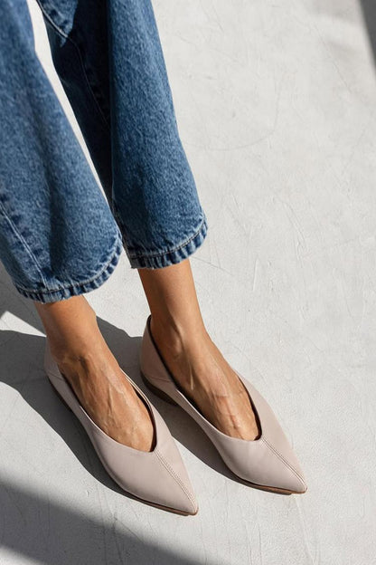 Solid Color Pointed Toe Slip On Casual Khaki Flats