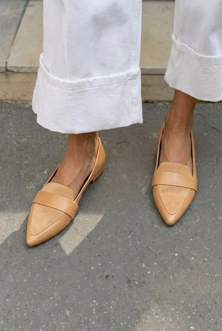 Mixed Texture Pointed Toe Slip On Loafer Flats