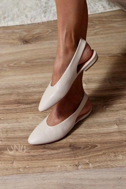 Minimalist Off-White Pointed Toe Slingback Slip-On Flats
