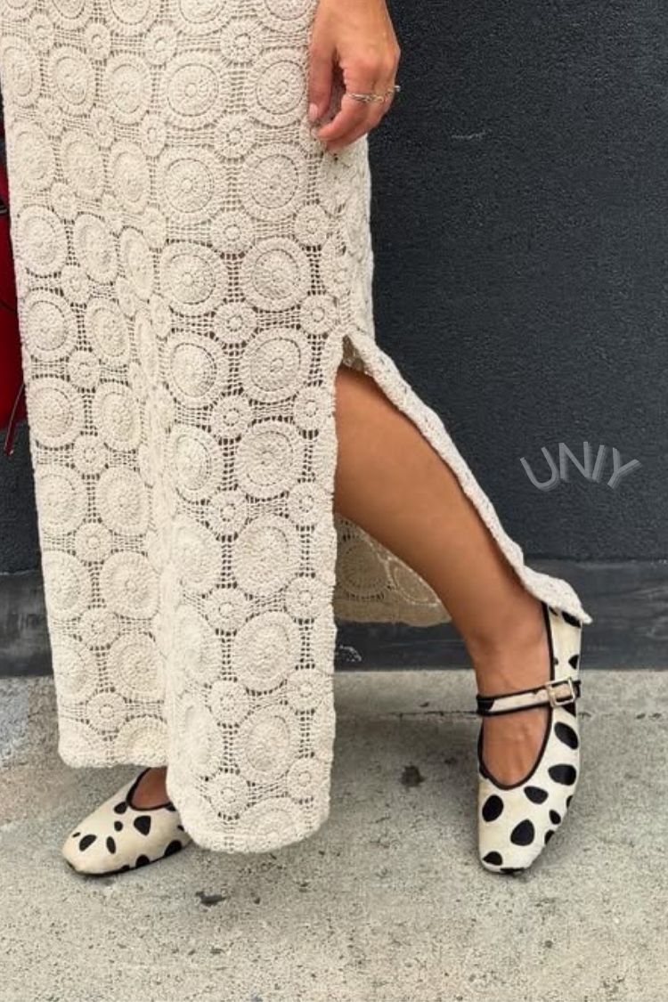 Vintage Black & White Polka Dot Calf Hair Mary Jane Flats