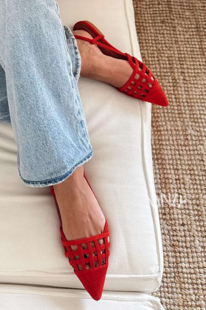 Suede Cut-Out Pointed Toe Flats