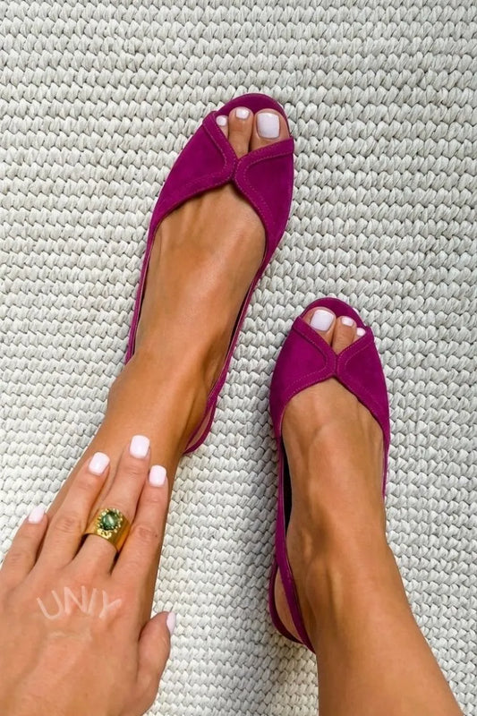 Chic Fuchsia Suede Peep Toe Slingback Flats
