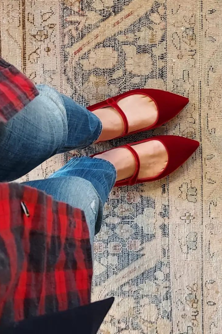 Velvet Faux Suede Ankle Strap Pointy Flats