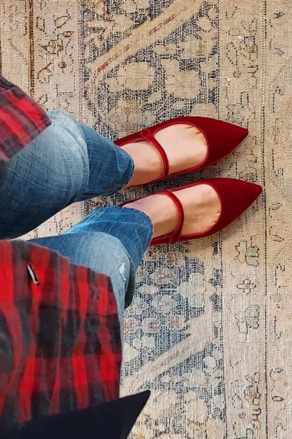 Velvet Faux Suede Ankle Strap Pointy Flats