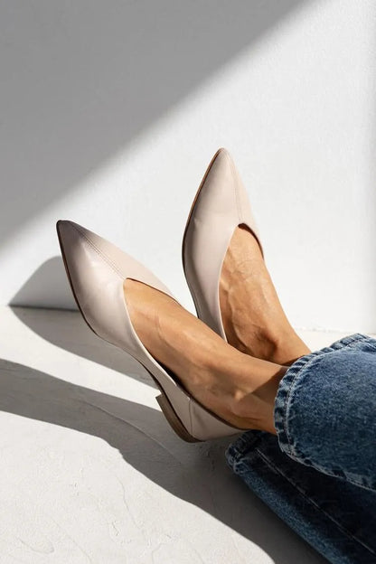 Solid Color Pointed Toe Slip On Casual Khaki Flats