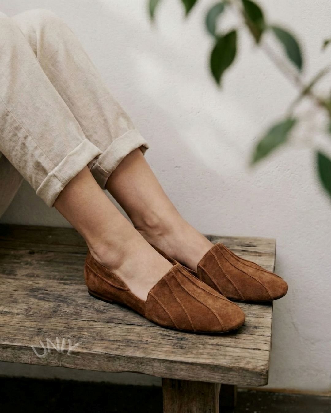 Brown Suede Pleated Loafers Minimalist Pointed Toe Flats