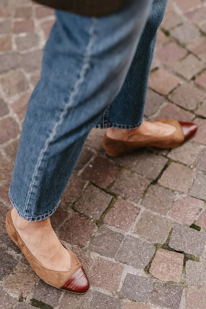 Patchwork Pointed Toe Casual Slip On Brown Flats