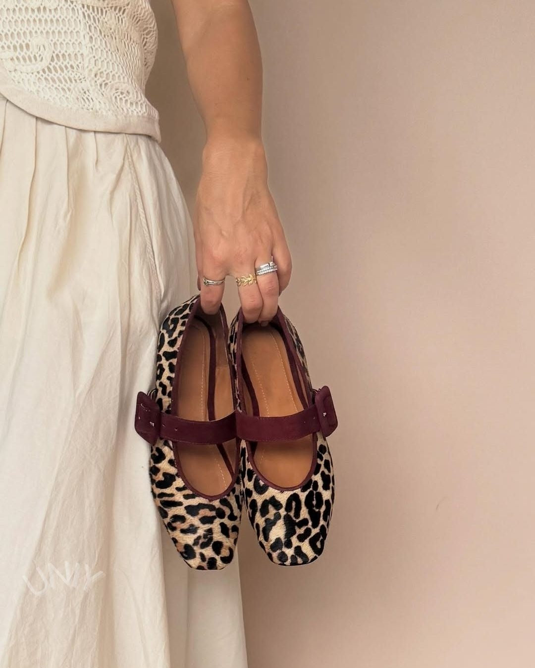 Leopard Print Burgundy Buckle Ankle Strap Mary Jane Flats