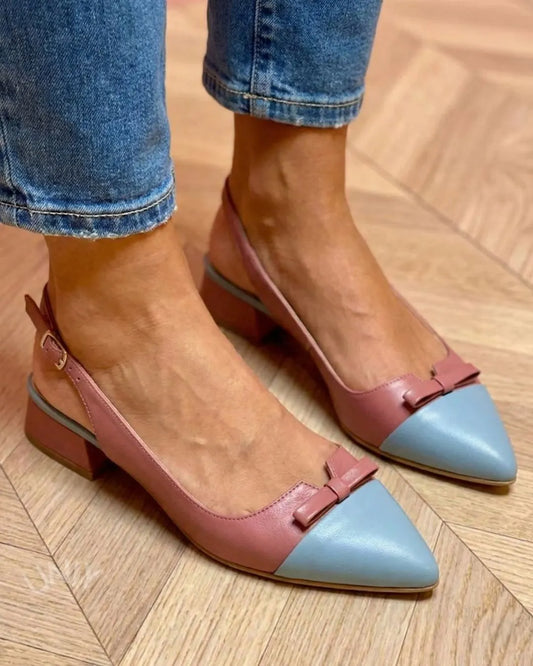 Colorblock Pointed Toe Bow Casual Slingback Ballet Flats