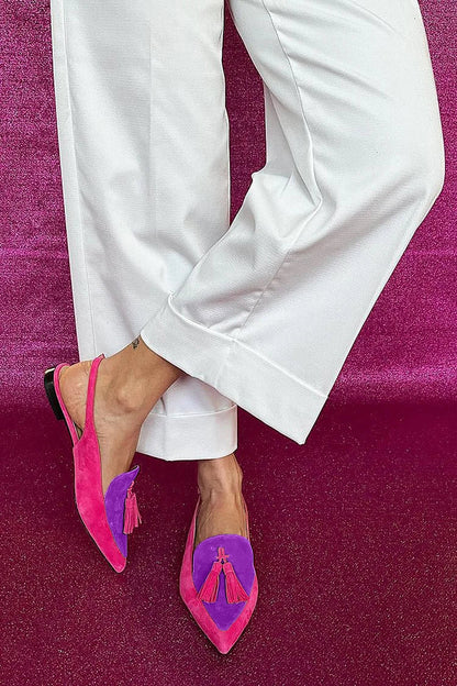 Charming Colorblock Tassels Decor Ankle Straps Pointy Toe Flats