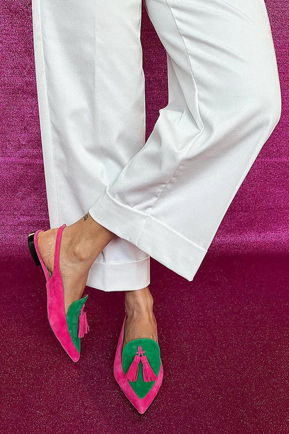 Charming Colorblock Tassels Decor Ankle Straps Pointy Toe Flats