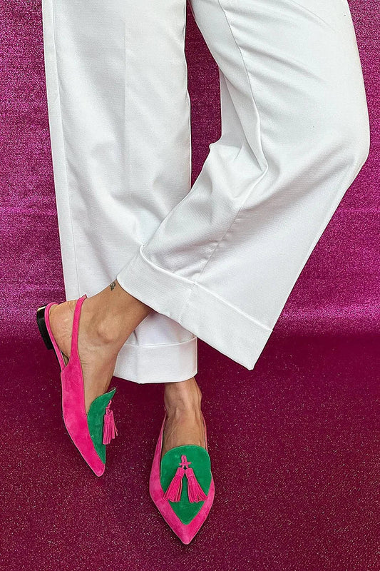 Charming Colorblock Tassels Decor Ankle Straps Pointy Toe Flats