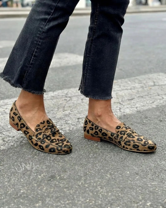 Leopard Print Penny Flats Versatile Slip-On Loafers