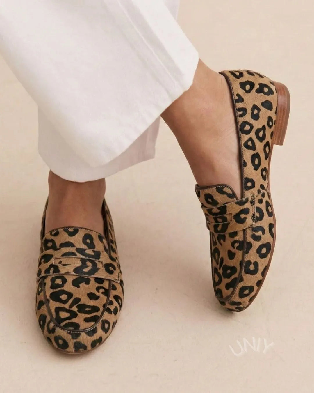 Leopard Print Faux Suede Penny Loafers Casual Flats
