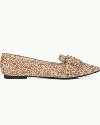 Leopard Print Pointed Toe Wide Buckle Low-Cut Flats